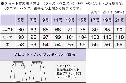 【全2色】Aラインスカート（抗菌裏地・静電気防止・ウエスト後ろゴム） サイズ詳細