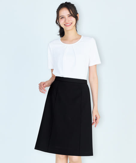 【全2色】Aラインスカート(ストレッチ・防汚加工・抗菌防臭・56㎝丈)