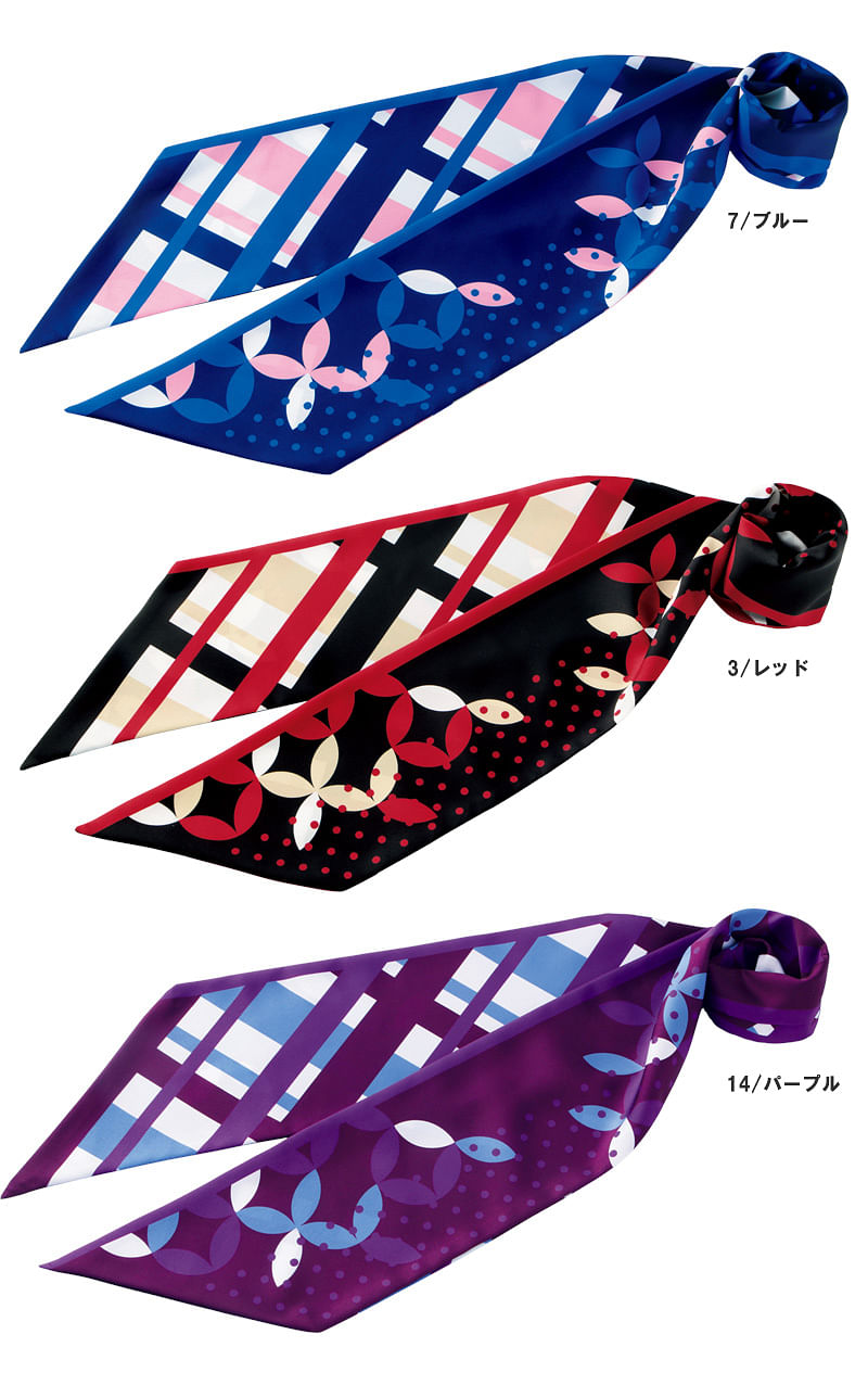 【全3色】七宝柄＆チェック柄スカーフ（12×150㎝）