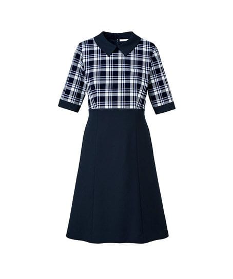 【POLYGIENE/ポリジン】大人マリンチェック柄ワンピース（吸水速乾・抗菌防臭）