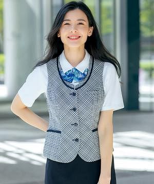 事務服・会社制服の通販の【ユニデポ 事務服】チェック柄ベスト（吸汗速乾・接触冷感・高通気・通気度57.1cc）