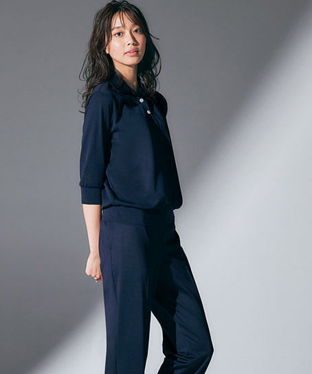 【MARY QUANT】全2色・ポロシャツ（六分袖・ニット・高通気・通気度130.cc）