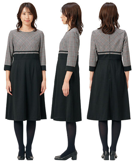 【MARY QUANT】全1色・ワンピース（七分袖・ストレッチ・抗ウイルス・抗菌）