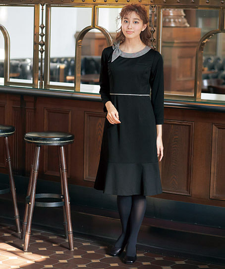 【MARY QUANT】全1色・ワンピース（八分袖・ニット・防シワ・吸汗速乾・抗ウイルス・抗菌防臭）