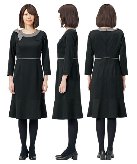 【MARY QUANT】全1色・ワンピース（八分袖・ニット・防シワ・吸汗速乾・抗ウイルス・抗菌防臭）