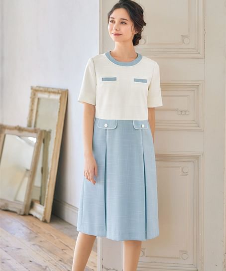 【MARY QUANT】全3色・ワンピース（七分袖・ストレッチ・ホームウォッシャブル）