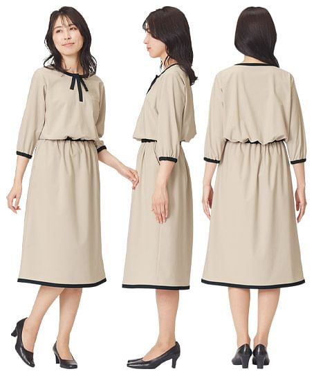【MARY QUANT】全2色・ワンピース（ニット・七分袖・ホームウォッシャブル）