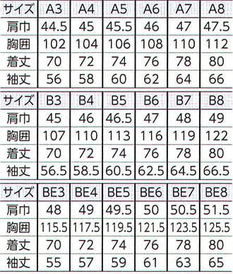 ジャケット サイズ詳細