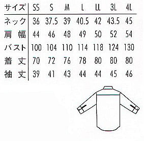 【全3色】ボタンダウンシャツ（七分袖）〔兼用〕 サイズ詳細