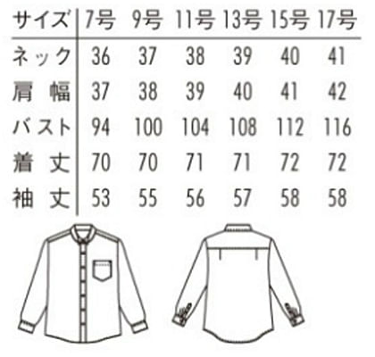 【全1色】ウイングカラーシャツ（レディース） サイズ詳細