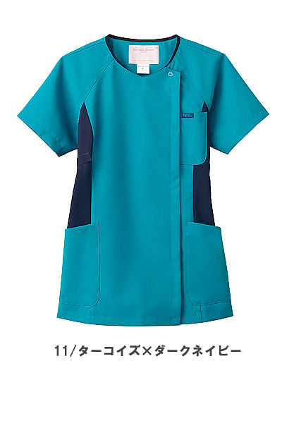 【全3色】すっきり見せ切替レディースジップスクラブ 白衣
