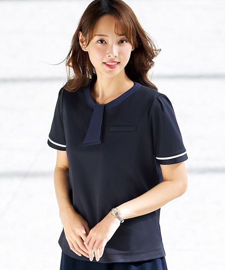 全2色】ポロシャツ（リボン付き・速乾素材） FB71495 | 事務服