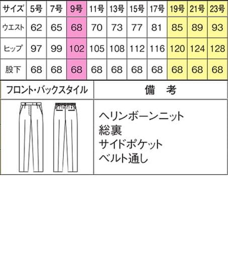 【全1色】テーパードパンツ（ストレッチ性・ウエスト後ろゴム） サイズ詳細
