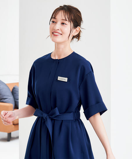 【全5色】ウエストリボンワンピース（制菌・ストレッチ）