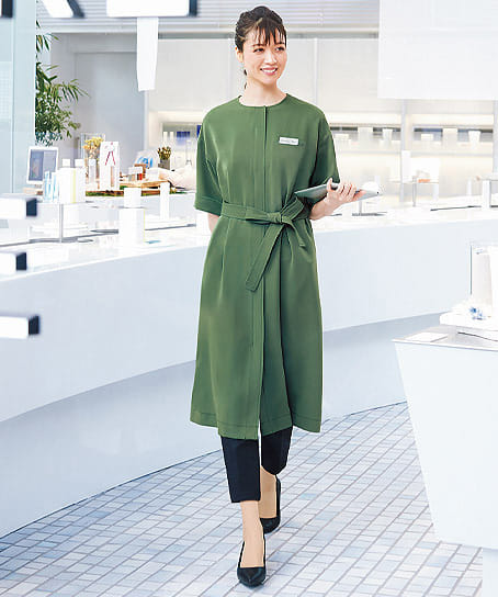 【全5色】ウエストリボンワンピース（制菌・ストレッチ）