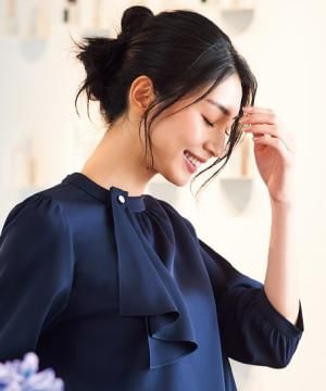 事務服・会社制服の通販の【ユニデポ 事務服】【全3色】ワンタッチスカーフタイ（パール調ボタン付き）