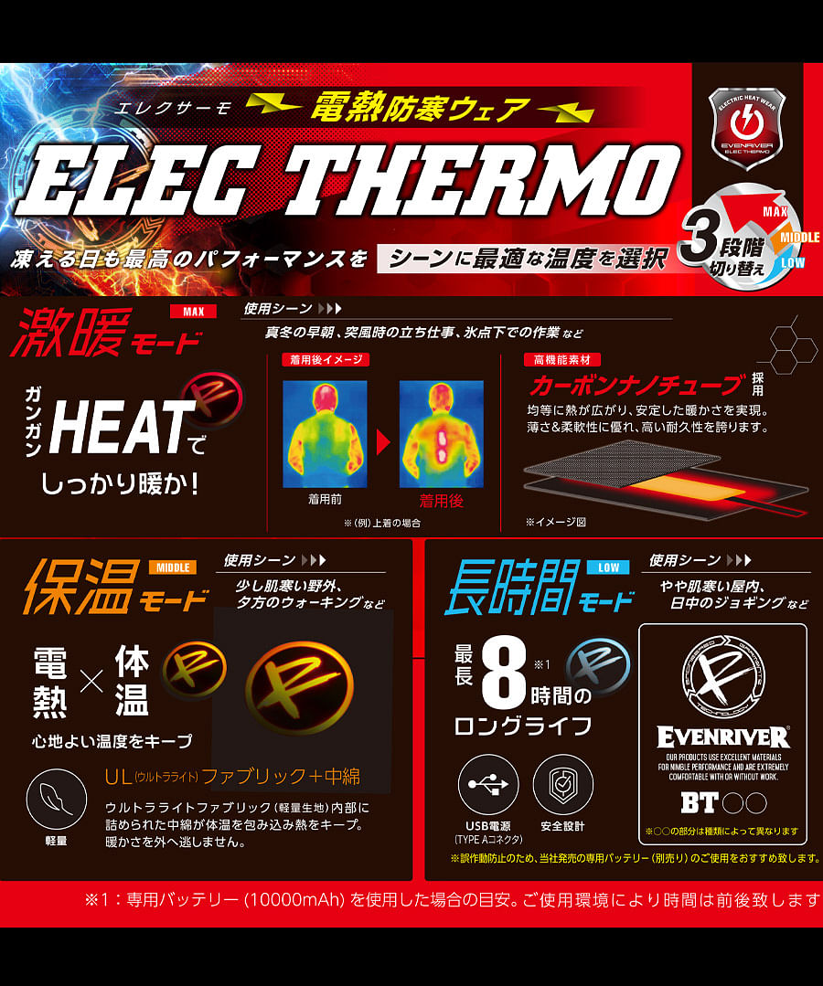 【エレクサーモ】EVENRIVER  レディースヒートダウンベスト 電熱ベスト