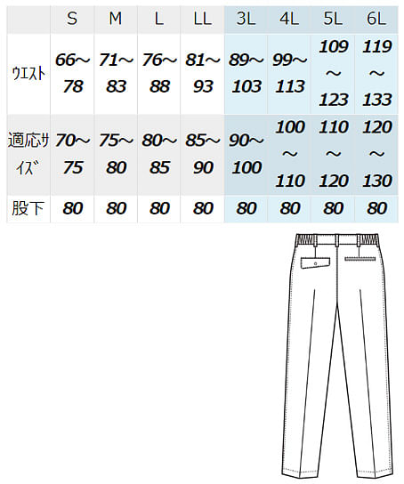 【全5色】シャーリングパンツ（1タック・メンズ） サイズ詳細