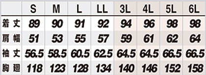 防寒コート(セミロング/男女兼用) サイズ詳細