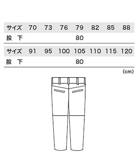 【全5色】ピタリティスラックス（バイオペット・伸縮素材・制電防止・NEWピタリティ・制電防止・メンズ） サイズ詳細