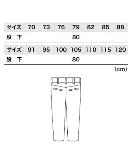 【全3色】ピタリティスラックス（バイオペット・伸縮素材・制電防止・NEWピタリティ・メンズ） サイズ詳細