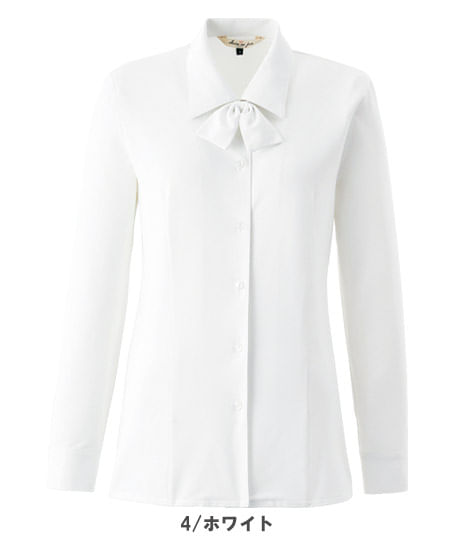 【全2色】長袖ブラウス（リボン付・ブライトドットニット）