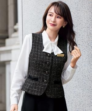 事務服・会社制服の通販の【ユニデポ 事務服】【全1色】ベスト（ビジューツイード）