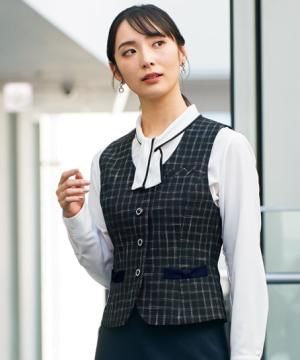 事務服・会社制服の通販の【ユニデポ 事務服】【全２色】ベスト（カスリブロックチェック・エコ素材）