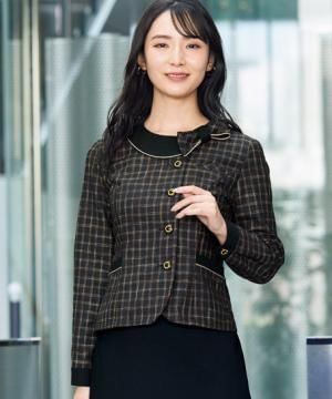 事務服・会社制服の通販の【ユニデポ 事務服】【全２色】長袖オーバーブラウス（カスリブロックチェック・エコ素材）