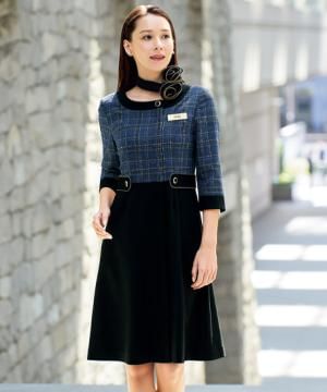 事務服・会社制服の通販の【ユニデポ 事務服】【全1色】ワンピース（グランブルーチェック・オールシーズン対応）