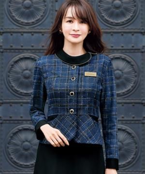 事務服・会社制服の通販の【ユニデポ 事務服】【全1色】ソフトジャケット（グランブルーチェック・オールシーズン対応）