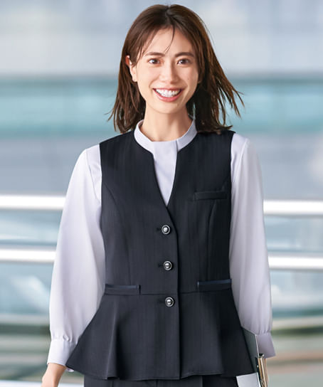 【全2色】キーネックデザインベスト（シャドーストライプ・ストレッチ・吸汗速乾・抗菌・防臭・エコ素材）