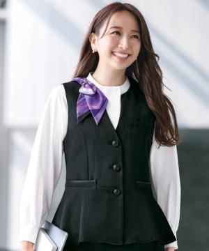 事務服・会社制服の通販の【ユニデポ 事務服】【全2色】キーネックデザインベスト（シャドーストライプ・ストレッチ・吸汗速乾・抗菌・防臭・エコ素材）