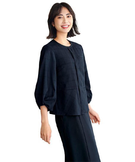 【全1色】オーバーブラウス(七分袖・ストレッチ・吸汗速乾・UVカット)