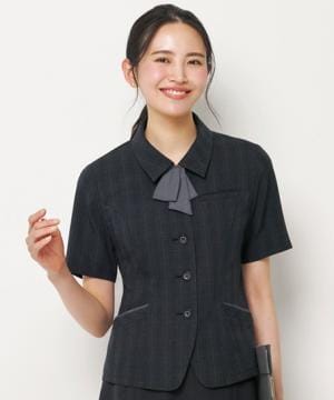 【全2色】チェック柄オーバーブラウス（2weyストレッチ・吸汗・速乾）