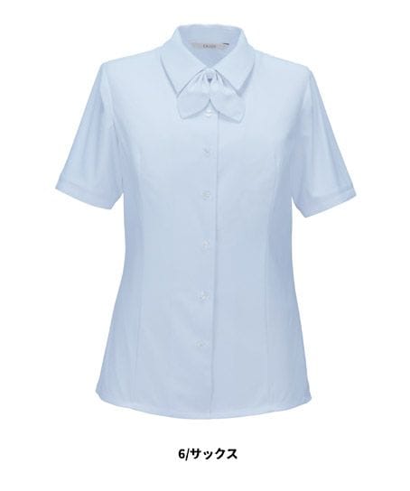 【全4色】リボン付き半袖ブラウス（ストレッチ・吸汗・速乾・防汚・UVカット・透けにくい・ニット）