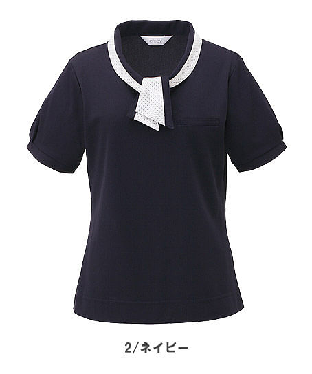 【全2色】オフィスポロシャツ（ボウタイ風衿・接触冷感 ・UVカット ・透けにくい ・吸汗 ・速乾 ・ストレッチ）