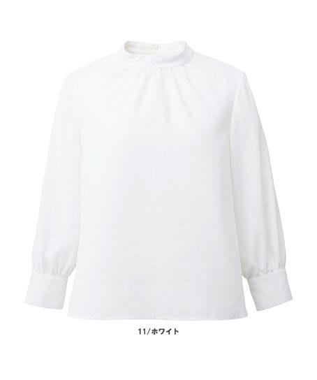 【全3色】八分袖スタンドギャザーブラウス（静電気防止・防汚・湿度コントロール）