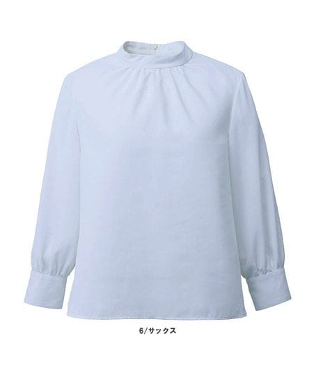【全3色】八分袖スタンドギャザーブラウス（静電気防止・防汚・湿度コントロール）