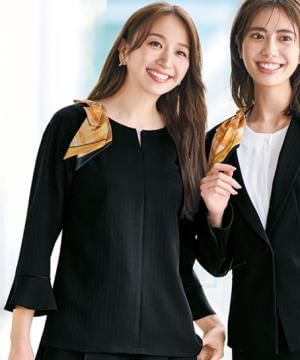 事務服・会社制服の通販の【ユニデポ 事務服】【全2色】プルオーバー（八分袖・シャドーストライプ・ストレッチ・吸汗速乾・抗菌・防臭・エコ素材）