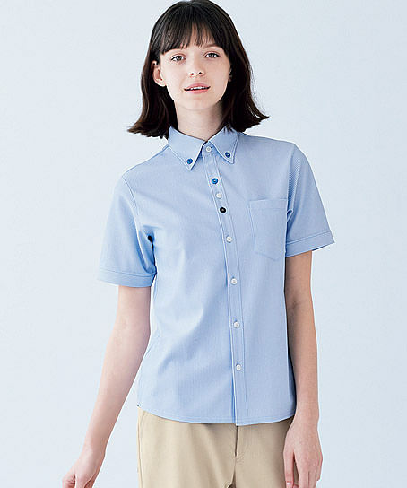 【全2色】半袖ニットボタンダウンシャツ（男女兼用・ストレッチ）