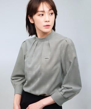 作業服・ワークユニフォームの通販の【ユニデポ 作業着】【全２色】レディーススタンドカラーブラウス（八分袖・ストレッチ・吸汗速乾）