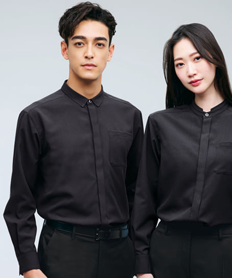 【全２色】ユニセックスシャツ（長袖・ストレッチ・吸汗速乾）