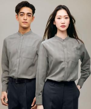 作業服・ワークユニフォームの通販の【ユニデポ 作業着】【全２色】ユニセックススタンドカラーシャツ（長袖・ストレッチ・吸汗速乾）