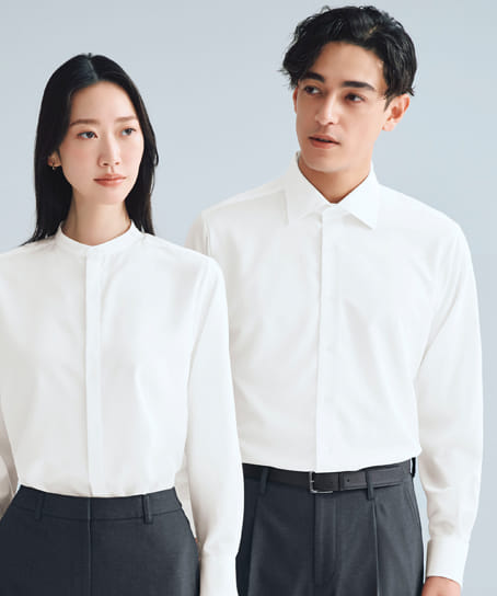 【全2色】メンズシャツ(長袖・2WAYストレッチ・吸汗速乾・透けにくい・UVカット・形態安定)