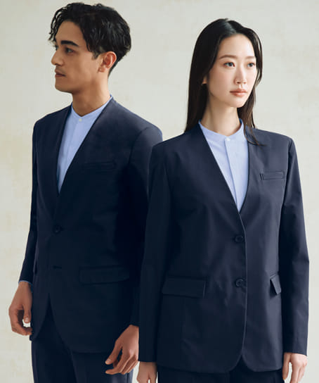 【全2色】ユニセックススタンドカラーシャツ(長袖・2WAYストレッチ・吸汗速乾・透けにくい・UVカット・形態安定)