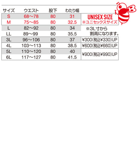 【BURTLE】全4色 バートルカーゴパンツ(ストレッチ・制電・エコ素材・男女兼用) サイズ詳細