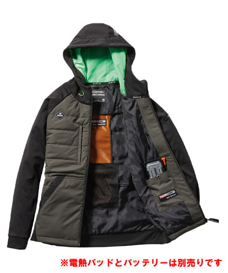 【BURTLE】全3色 バートルヒーターフーディージャケット(ストレッチ・撥水・透湿・男女兼用)