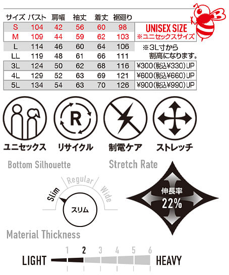 【BURTLE】全4色カーゴパンツ（帯電防止・ストレッチ・男女兼用） サイズ詳細