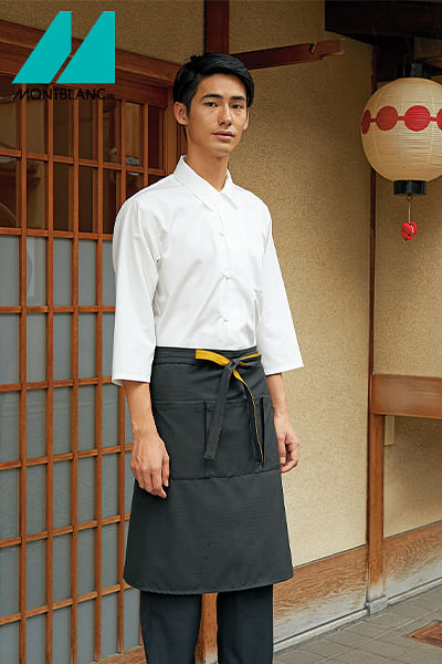 【3色】大きめ襟の男女兼用調理シャツ（七分袖）